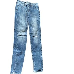 American Eagle Super Stretch Skinny Jeans Size 0 Regular Blue Distressed Ripped
